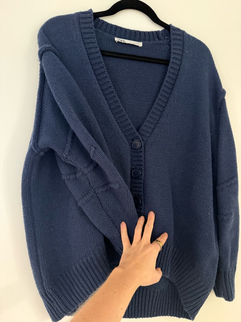 Women's Navy V-Neck Button Cardigan Sweater